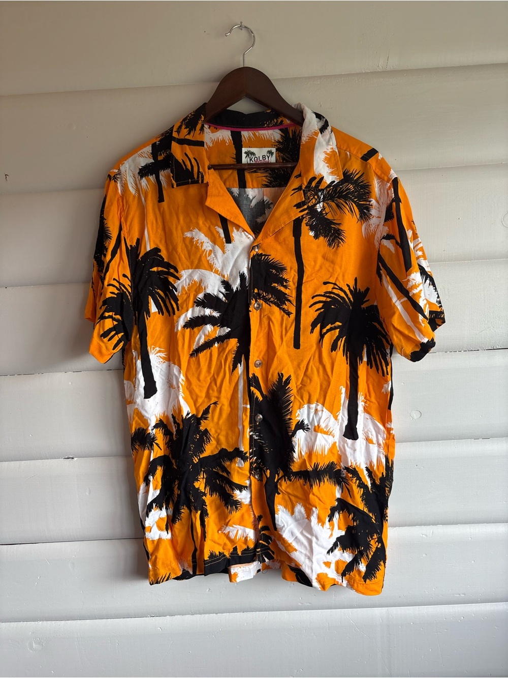 Kolby Spring Break Palm Tree Hawaiian Camp Shirt Orange Black Men’s L